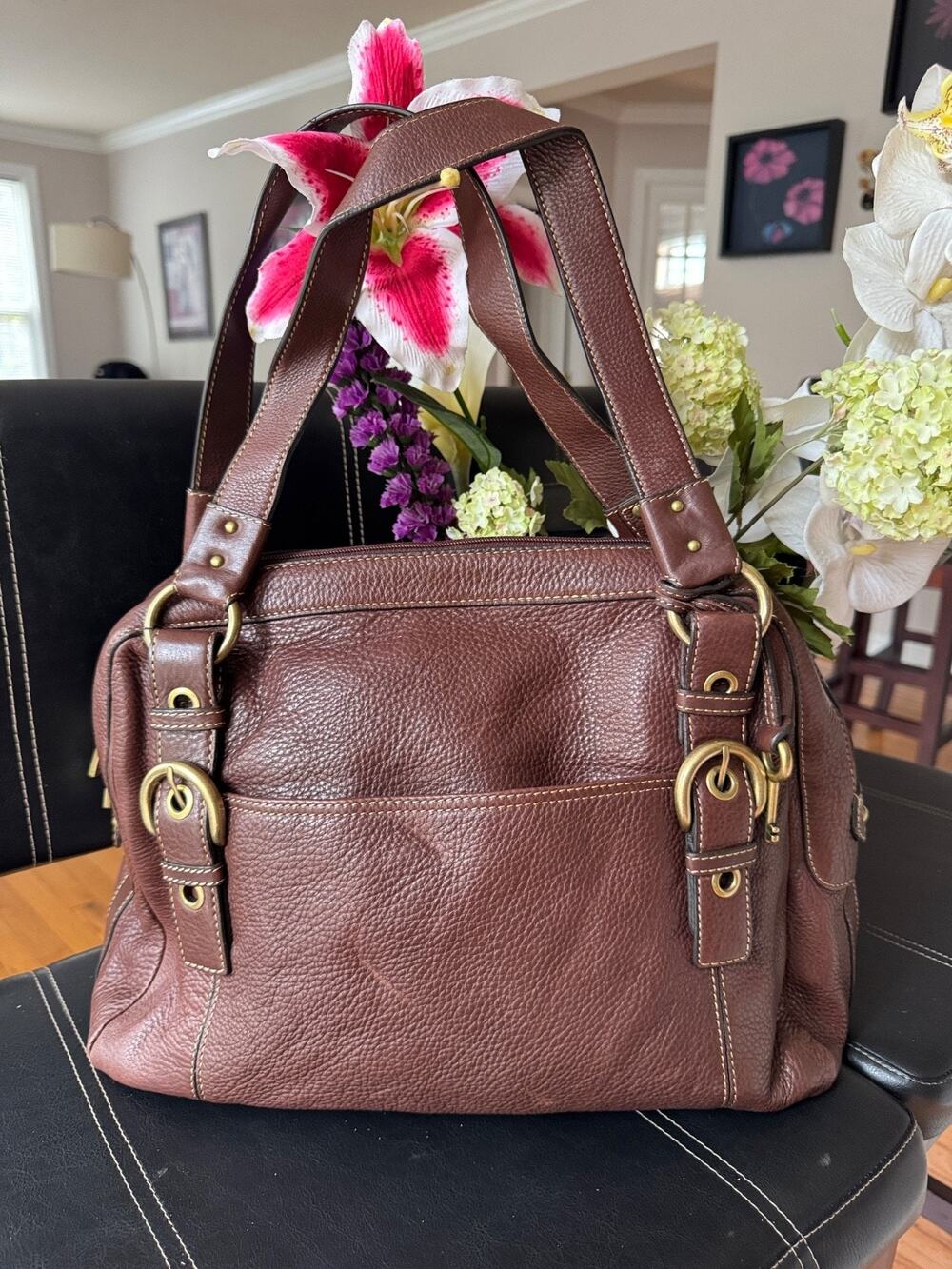 FOSSL BROWN PEBLED LEATHER BAG (300